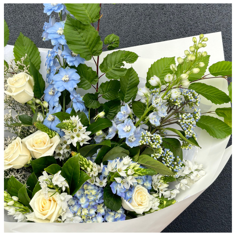 Blue and White Bouquet of Fresh Flowers